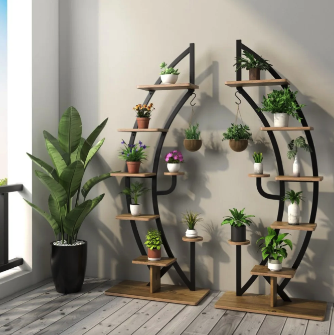 Стелаж для квітів Costway Ruta комплект 2 штуки у формі півмісяця коричневий Київ - фото 2