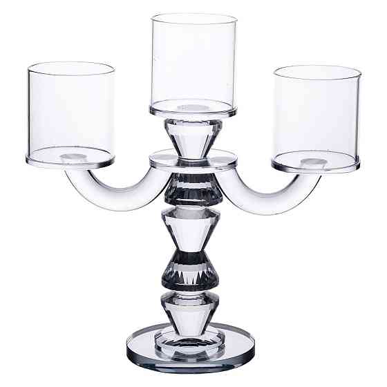 Канделябр на 3 свічки 22×9×23 см підсвічник декоративний скляний на ніжці прозорий HP-4-30 Київ