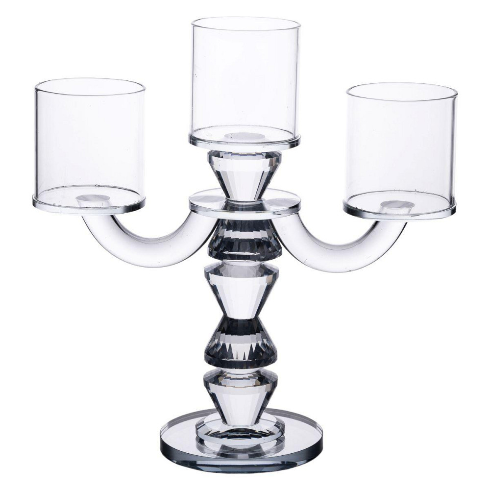 Канделябр на 3 свічки 22×9×23 см підсвічник декоративний скляний на ніжці прозорий HP-4-30 Київ - фото 1