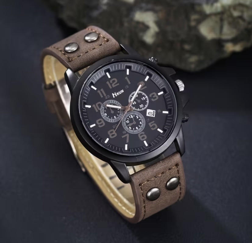 Подарунковий набір для чоловіків 6 в 1 наручний годинник окуляри конверт ремінь гаманець брелок коричневий Київ - фото 3