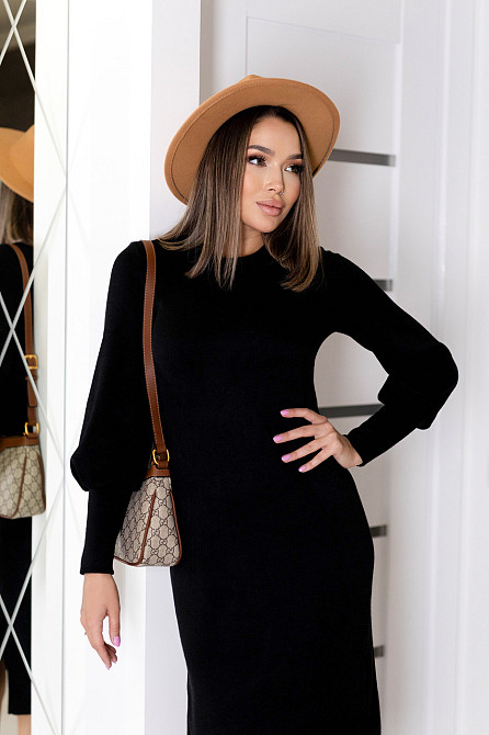 Элегантное ангоровое платье миди с разрезом Ellite 42-44, Черный Киев - изображение 4