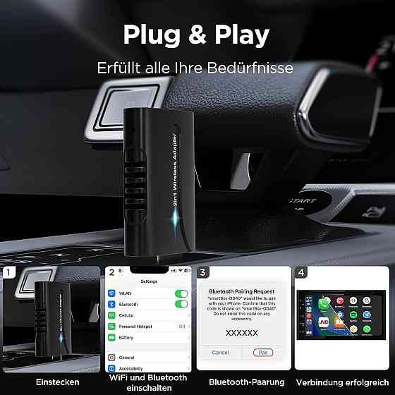 Автомобільний бездротовий адаптер DYUZO 2-в-1 для CarPlay і Android Auto, з позолоченим мідним інтер Київ