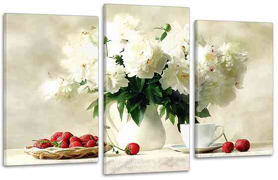 Модульная картина в гостиную / спальню Білі піони у вазі Art-695_3 70x130 см Киев