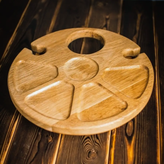 Винний столик з дуба, піднос складний для сервірування та сніданку в ліжку, круглий з ніжками діаметр 35см Кам'янець-Подільський