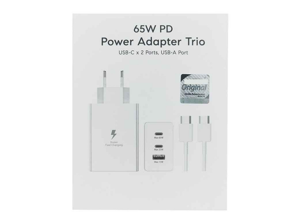 Мережевий зарядний пристрій Type-C to Type-C 65W PD65W/PD25W/USB15W ТМ Samsung Київ - фото 1