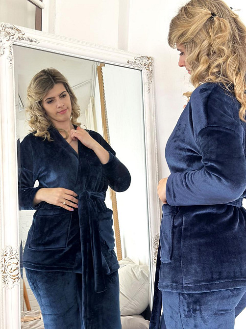 Домашній костюм з халатом "Nelly" оптом | Батал Темно-синій, 50-52 Київ - фото 1