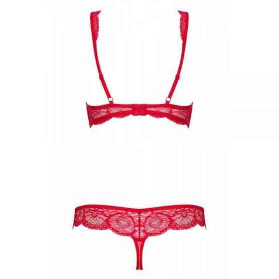 Комплект кружевной Obsessive 853, красный с бежевыми вставками, L/XL Sex Aura Киев