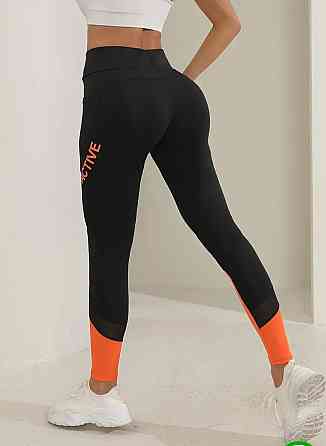 Штаны для спортзала с карманами женские S черно-оранжевый Киев