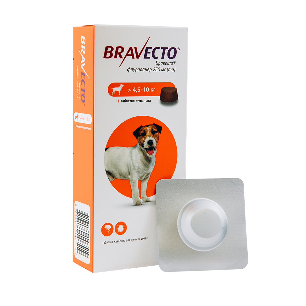 Бравекто 250 мг 1 табл. для собак 4.5-10 кг (от блох и клещей на 3 мес) MSD Нидерланды (срок до 04.2026 г) Винница - изображение 1