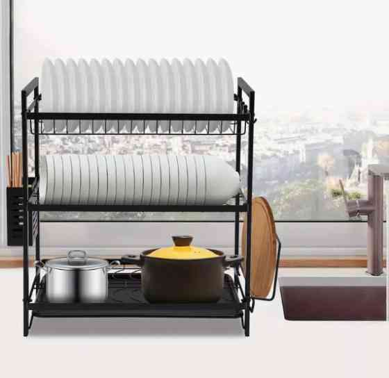 Трехъярусная сушилка для посуды из нержавеющей стали с матовым съемный поддоном размер 53x50x25 см Одесса