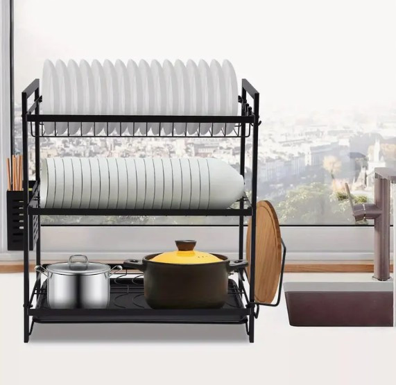 Трехъярусная сушилка для посуды из нержавеющей стали с матовым съемный поддоном размер 53x50x25 см Одесса - изображение 5