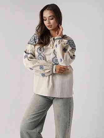 Женская стильная современная вышиванка с завязками 80% хлопок, 20% полиэстер Одесса