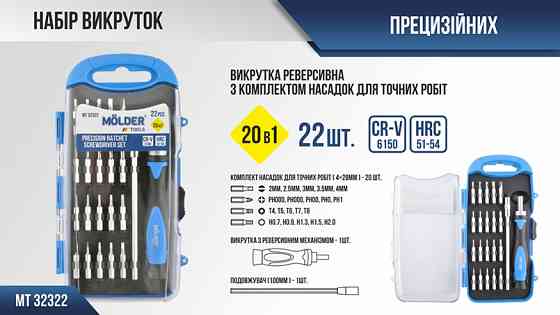 Викрутка Molder реверсивна з комплектом насадок для точних робіт 20в1 Львів