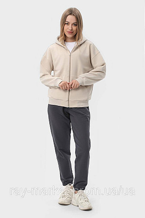 Костюм женский худи на молнии бежевый и брюки темно-серые RAY PREMIUM LOOSE U0809 (U0809W-Cream-Dark Grey) S Киев - изображение 1