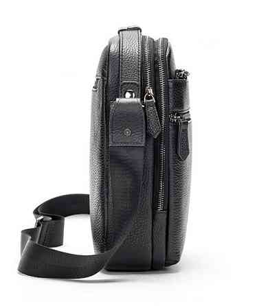 Кожаный мессенджер мужской Мужская кожаная сумка через плечо черная Tiding Bag Киев