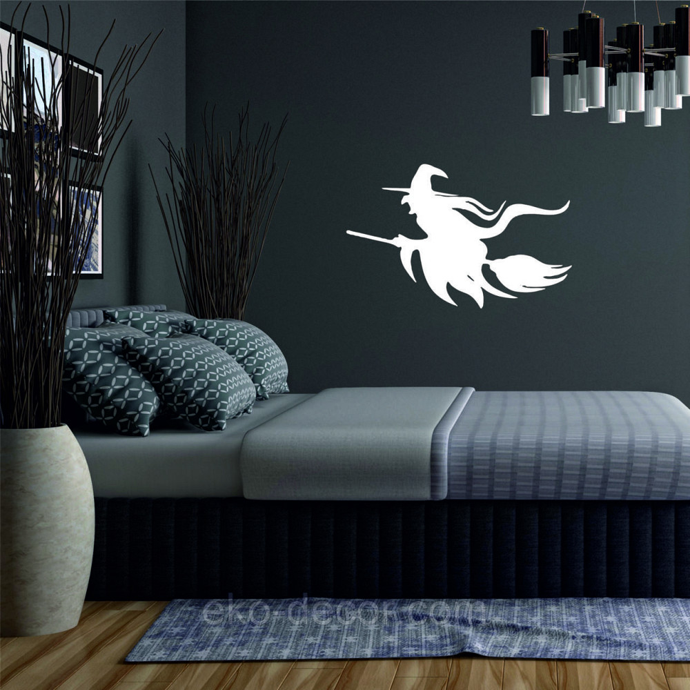 Декоративное настенное Панно «Ведьма на метле с котом», Декор на стену 110*70 см, Белый Киев - изображение 3