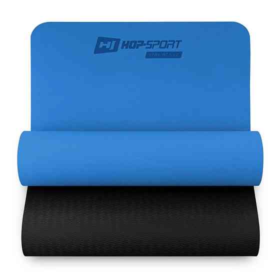Коврик для фитнеса Hop-Sport TPE нескользящий для йоги пилатеса растяжки дома и спортзала синий Киев