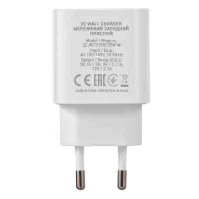 Зарядное устройство 2E 25W USB-C PD white (2E-WC1USBC25W-W) Винница