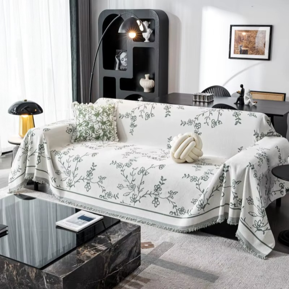 Плед покрывало для дивана и кровати,чехол накидка для мягкой мебели 180х230 см,белый с серым цветочным узором Каменец-Подольский - изображение 3