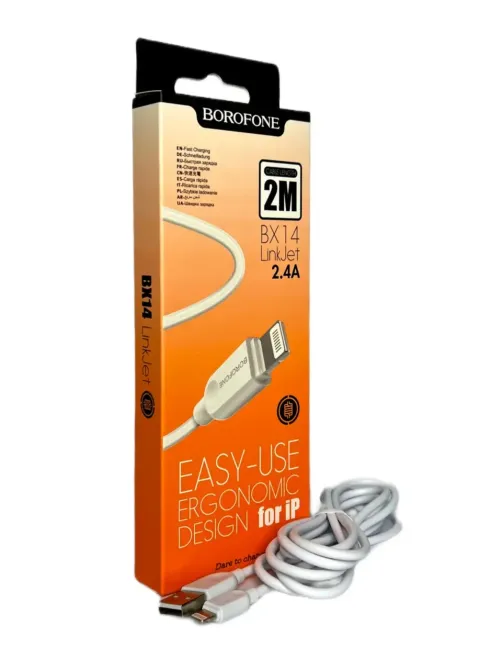 Кабель USB - Lightning 2 м, 2.4 А, ПВХ, прямі роз'єми, Borofone BX14 LinkJet, максимальний струм 2.4 А Одеса - фото 2