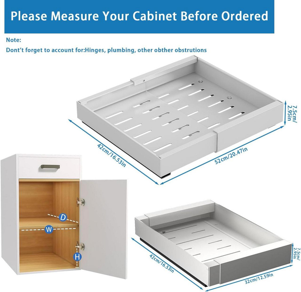 Телескопічна висувна шухляда 32-52 см для шафи, кухні, мийки, ящик органайзер для спецій посуду приборів, білий на клейкій основі Київ - фото 5