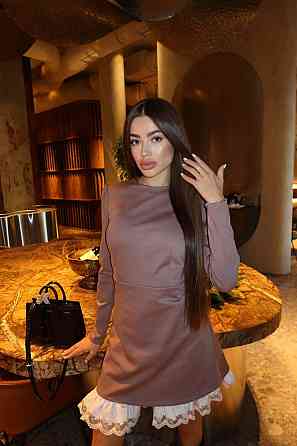 Женское приталенное платье с кружевом трикотаж Alex + хлопок Мокко, 40/42 Одесса