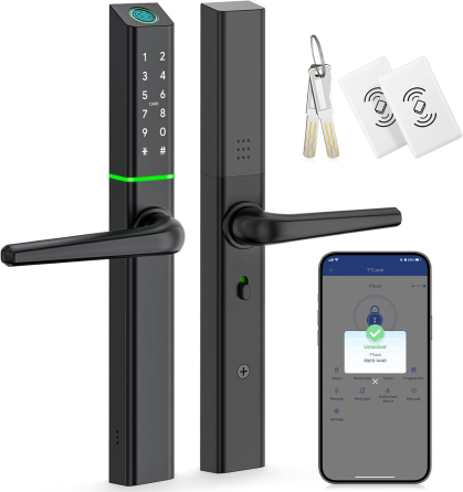 Розумний дверний замок Ruveno з ручкою, відбиток пальця, Bluetooth, PIN-код, NFC, Apple Watch, Alexa, всепогодний Київ