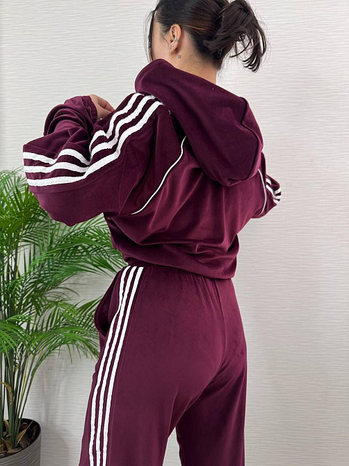 Женский стильный велюровый-плюшевый костюм двойка Бордо, 42/44 Одесса - изображение 4
