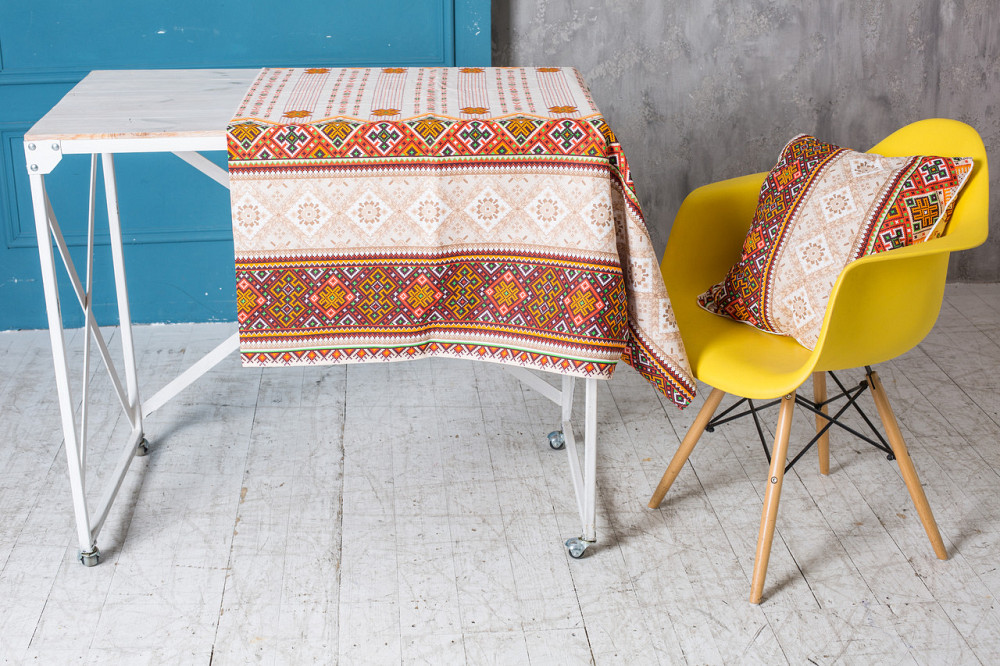 Ecotton Скатертина Ecotton 150х220 см бавовняна з рогожки бежева Орнамент 21061-1 Коломыя - изображение 3