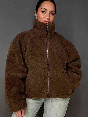 Шуба женская Lady Yep 10017 тедди бомбер оверсайз на молнии, коричневый, one size Киев