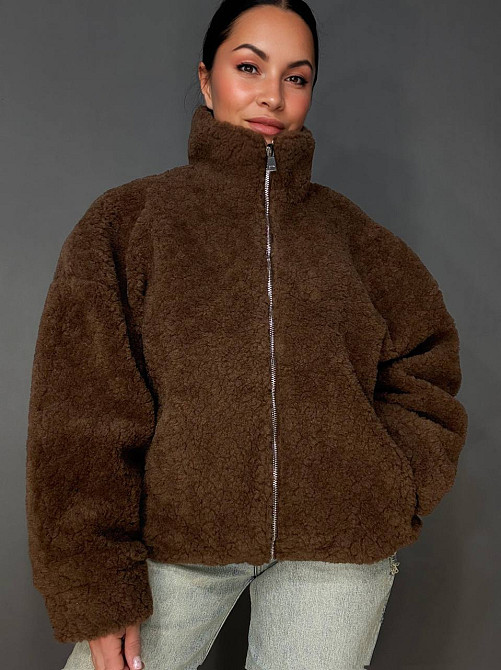 Шуба женская Lady Yep 10017 тедди бомбер оверсайз на молнии, коричневый, one size Киев - изображение 5