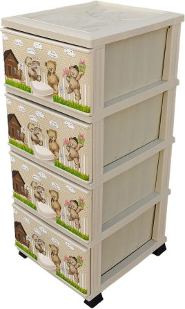 Комод пластик 375х455х900мм с рисунком Мишки 4 ящика Харьков