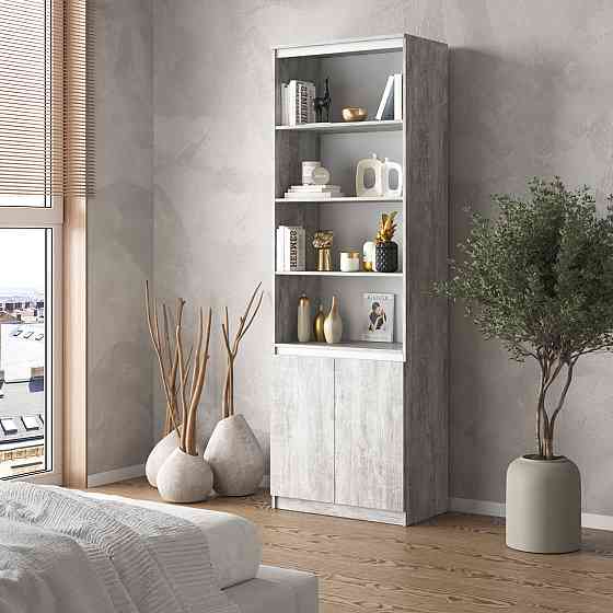 Шкаф для книг VAYS, пенал с полками R-29 Бетон-Белые планки Львов