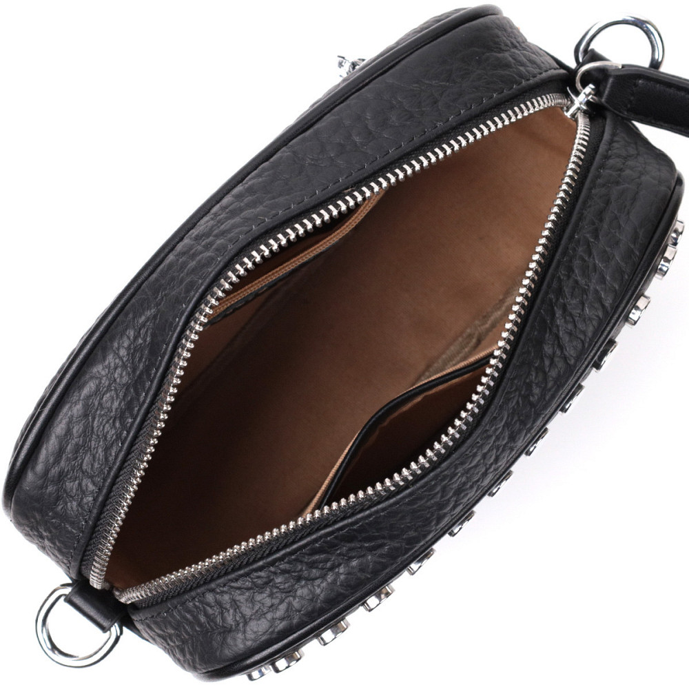 Стильна сумка декорована металевими кнопками з натуральної шкіри Vintage 22333 Чорна Київ - фото 3