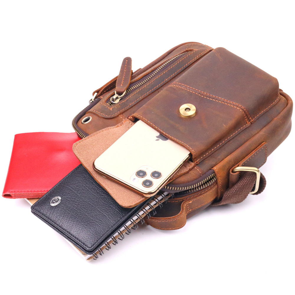 Вінтажна чоловіча сумка з натуральної шкіри 21293 Vintage Коричнева Київ - фото 4