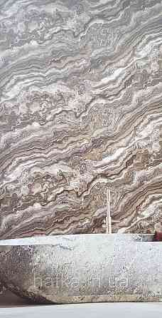 Шпалери вінілові на флізеліні AdaWall Roka 1.06х10 під камінь мармур коричневі бежеві срібло 3д 23102-5 Київ