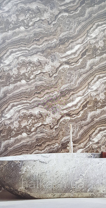 Шпалери вінілові на флізеліні AdaWall Roka 1.06х10 під камінь мармур коричневі бежеві срібло 3д 23102-5 Київ - фото 1