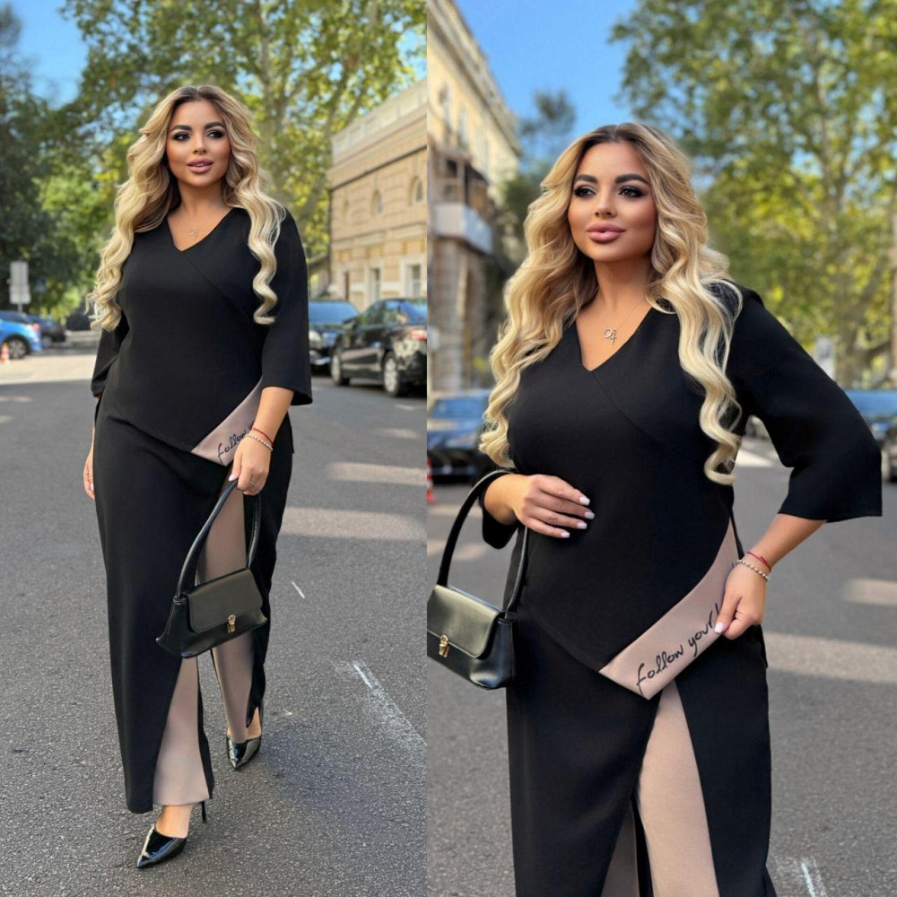 Жіночий стильний костюм двійка креп дайвінг Чорний, 56/58 Одеса - фото 6