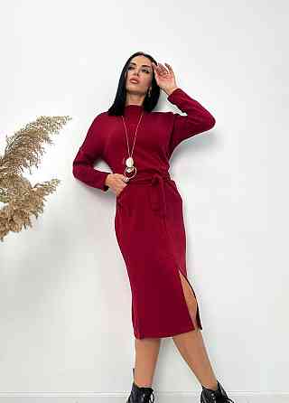 Довга ангорова сукня з поясом "Juliette" оптом | Норма і батал 42-44, Бордовий Київ
