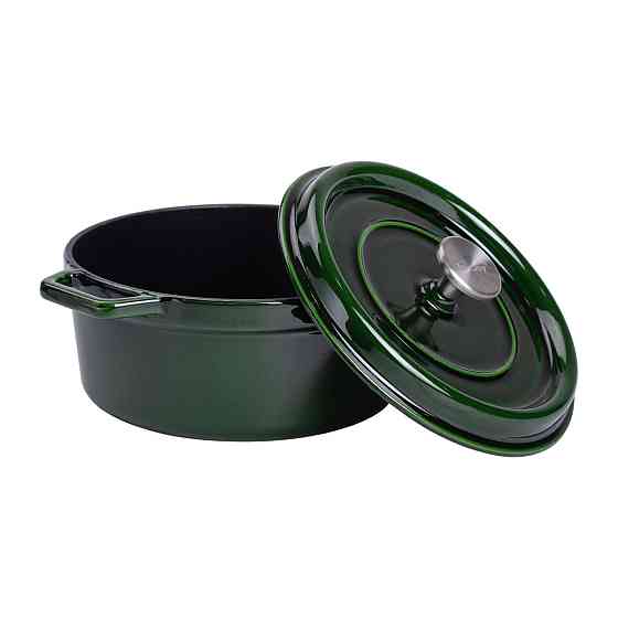 Каструля чавунна емальована 3,5 л з кришкою Ø24 см Зелена HP-1-1 Коломыя