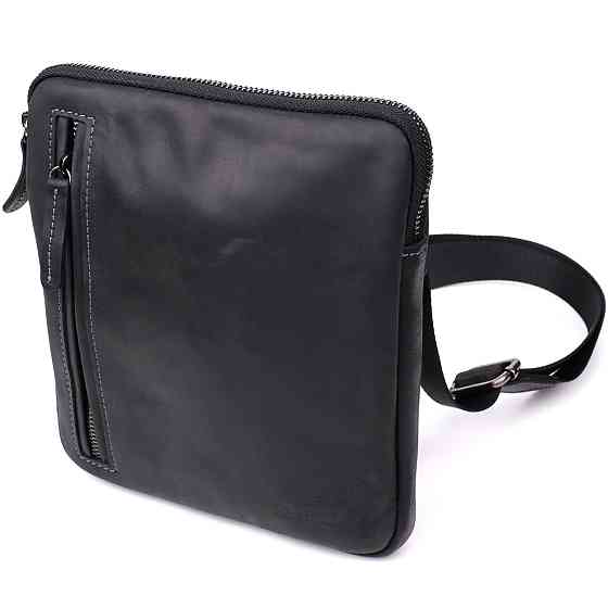 Зручна сумка для чоловіків на плече із натуральної вінтажної шкіри Shvigel 23147 Чорний Київ