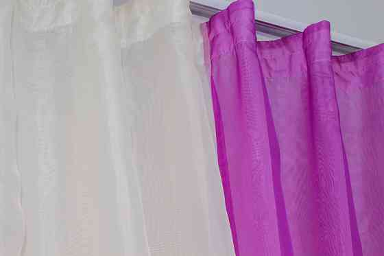 Кухонний комплект VR-Textil № 038к шторки і тюль фуксія з бежевим 280х170 см (50-031) Київ