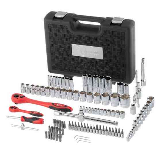 Набір інструментів, проф., 1/2" + 1/4", Cr-V, 108 од., головки: 6-гр. 4-32 мм, E4-E24, біти 35 од., подовж. головки: 6-22 мм, кейс Київ