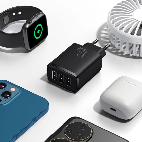 Мережевий зарядний пристрій Baseus Compact Charger 3U 17W EU, колір чорний CCXJ020101 Одеса