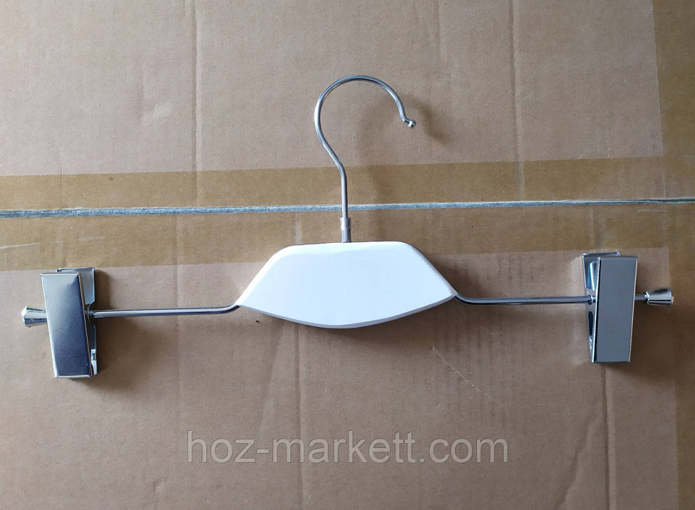 Вішалки плічка, тремпель білий брючний 35 см металевий з хромованим гачком з декором дерево Харків - фото 1