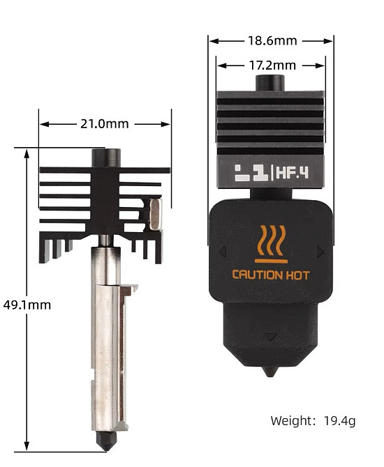 Хотенд 0,2 мм зі збільшеним обємом нагрівача для Bambu Lab A1, A1 mini, H2D (Ur Elk) Київ - фото 3
