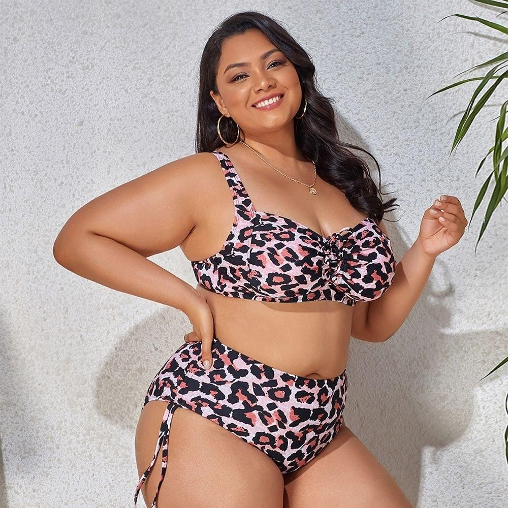 Жіночий роздільний купальник великих розмірів Plus Size з тонким поролоном та плавками сліпами із завищеною посадкою леопардовий Київ - фото 6