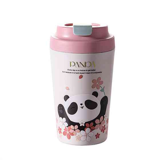 Термокружка Panda с фарфоровой колбой, 380 мл, розовая Киев