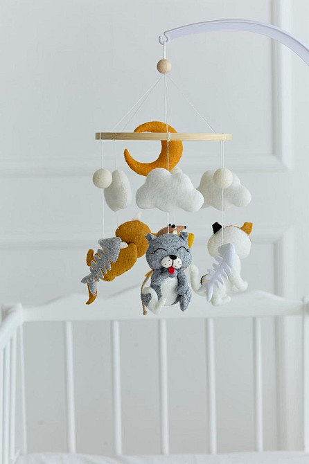 Дитячий мобіль на ліжечко для немовлят WoollyFox "Сонні кошенята і мишка" Київ - фото 3