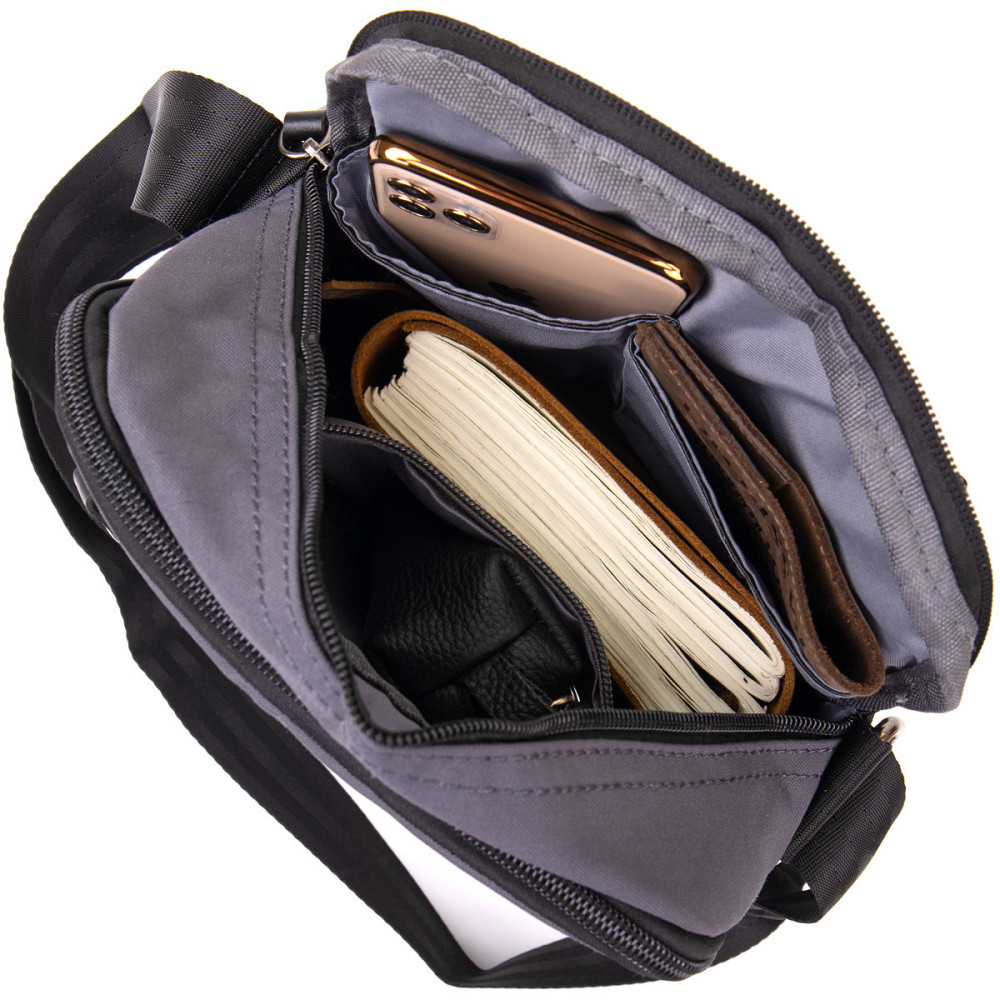 Універсальна текстильна чоловіча сумка на два відділення Графитовая (Vintage) Київ - фото 7